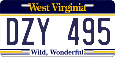 WV license plate DZY495