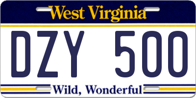 WV license plate DZY500