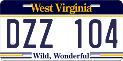 WV license plate DZZ104