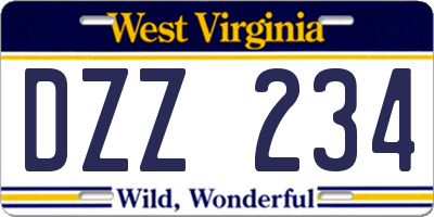 WV license plate DZZ234