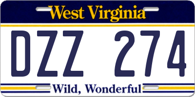 WV license plate DZZ274