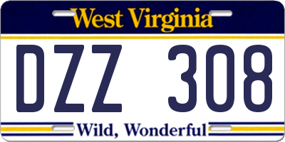WV license plate DZZ308