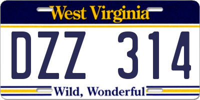 WV license plate DZZ314