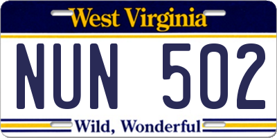 WV license plate NUN502