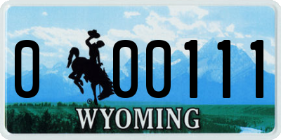 WY license plate 000111