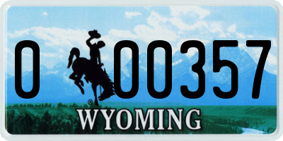 WY license plate 000357