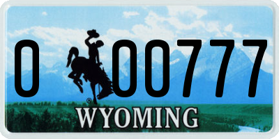WY license plate 000777
