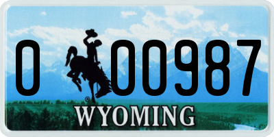 WY license plate 000987