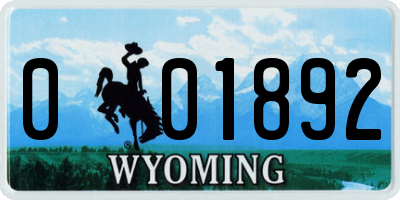 WY license plate 001892