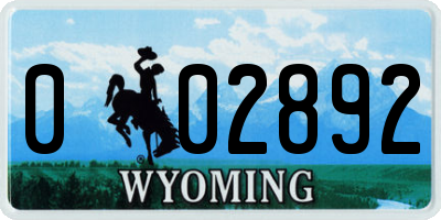 WY license plate 002892