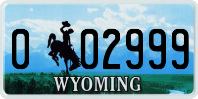 WY license plate 002999