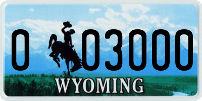 WY license plate 003000