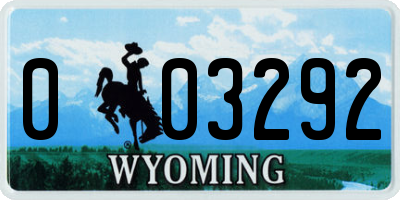 WY license plate 003292