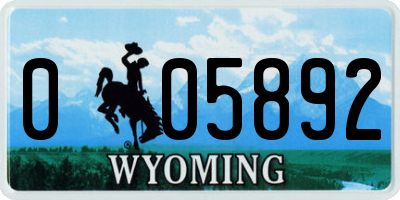 WY license plate 005892