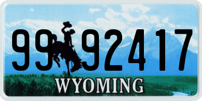 WY license plate 9992417