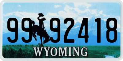 WY license plate 9992418