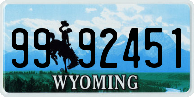 WY license plate 9992451