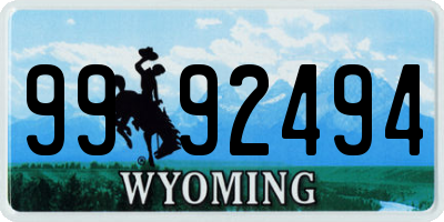 WY license plate 9992494