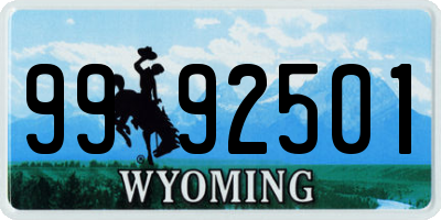 WY license plate 9992501