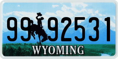 WY license plate 9992531