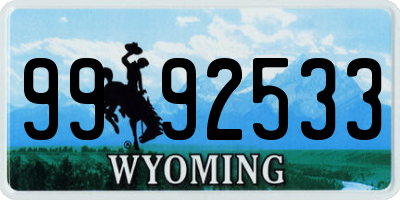 WY license plate 9992533