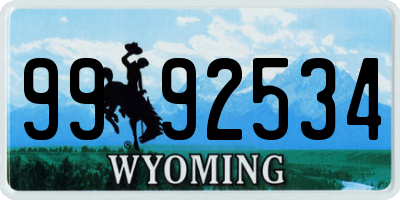 WY license plate 9992534
