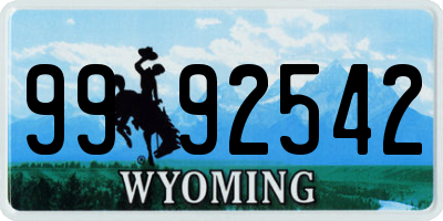 WY license plate 9992542