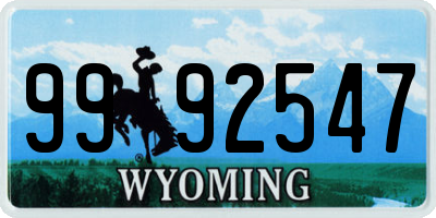 WY license plate 9992547