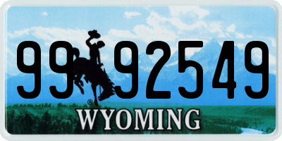 WY license plate 9992549