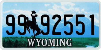 WY license plate 9992551