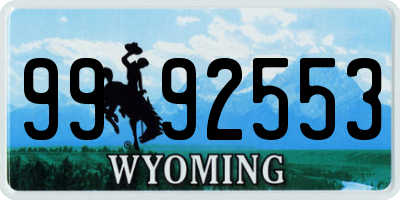 WY license plate 9992553