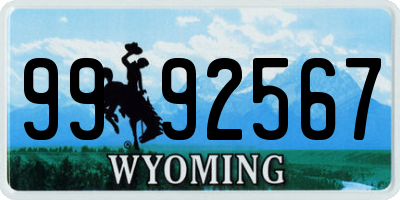 WY license plate 9992567