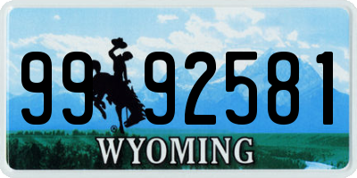 WY license plate 9992581