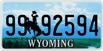 WY license plate 9992594