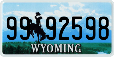 WY license plate 9992598