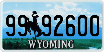 WY license plate 9992600