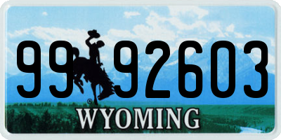 WY license plate 9992603