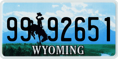 WY license plate 9992651