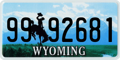 WY license plate 9992681
