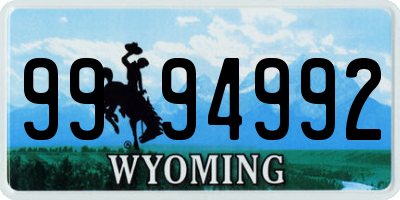 WY license plate 9994992
