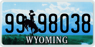 WY license plate 9998038