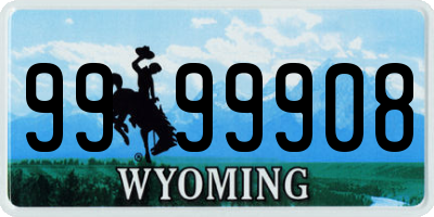 WY license plate 9999908