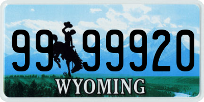 WY license plate 9999920