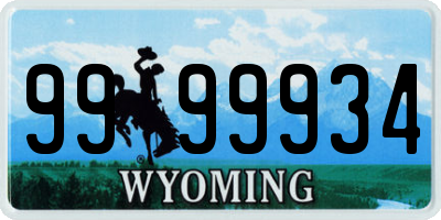 WY license plate 9999934