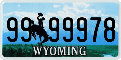 WY license plate 9999978