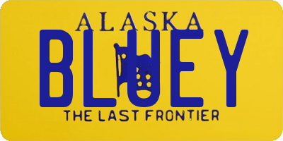 AK license plate BLUEY