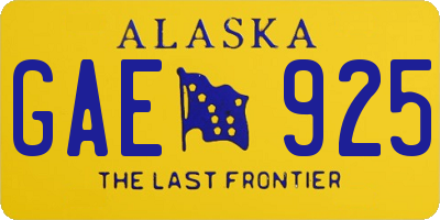 AK license plate GAE925