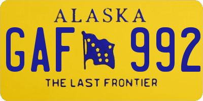 AK license plate GAF992
