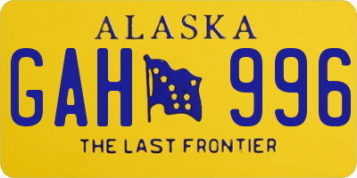 AK license plate GAH996