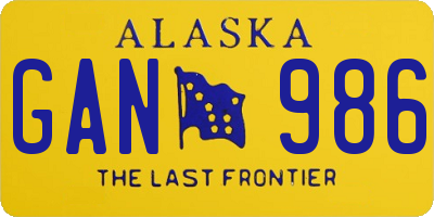 AK license plate GAN986